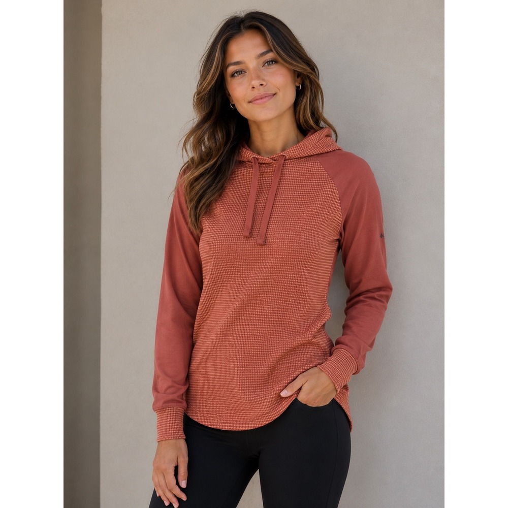 Columbia Womens‎ Waffle Knit Hoodie Raglan Pullover Clay Red XK0704 Small